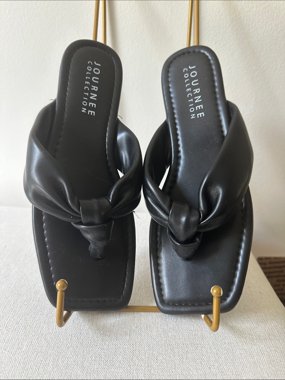 Journee Collection Black Knotted Square-Toe Sandals 8.5